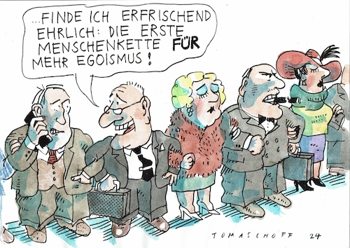 Cartoon: Menschenkette (medium) by Jan Tomaschoff tagged geneinschaft,egoismus,ideale,geneinschaft,egoismus,ideale