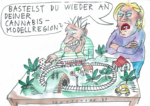 Cartoon: Modell (medium) by Jan Tomaschoff tagged cannabis,modellregion,sucht,cannabis,modellregion,sucht