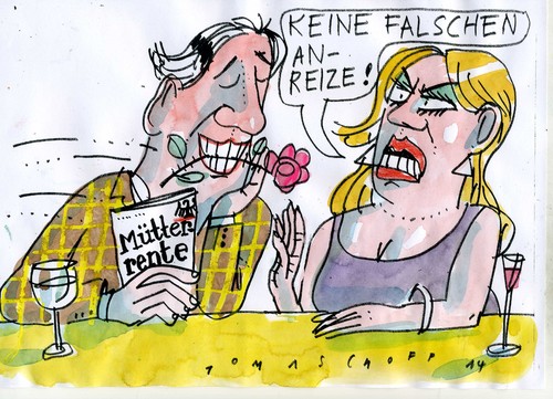 Cartoon: Mütterrente (medium) by Jan Tomaschoff tagged anmache,mütterrente,anmache,mütterrente