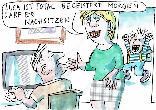 Cartoon: Nachsitzen (medium) by Jan Tomaschoff tagged covid,schule,home,schooling,kind,kontakte,covid,schule,home,schooling,kind,kontakte