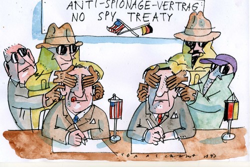 Cartoon: No spy treaty (medium) by Jan Tomaschoff tagged spionage,internet,datenschutz,spionage,internet,datenschutz