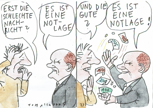 Cartoon: Notlage (medium) by Jan Tomaschoff tagged haushalt,schukdenbremse,notlage,ampel,haushalt,schukdenbremse,notlage,ampel