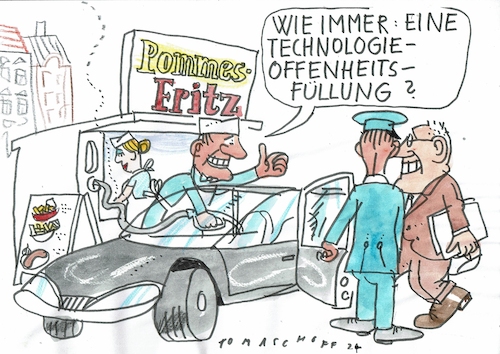 Cartoon: offen (medium) by Jan Tomaschoff tagged auto,kraftstoff,technologie,fettabfall,auto,kraftstoff,technologie,fettabfall