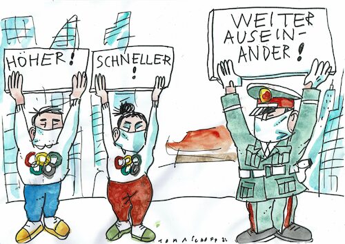 Cartoon: Olympia (medium) by Jan Tomaschoff tagged olympia,china,corona,pandemie,olympia,china,corona,pandemie