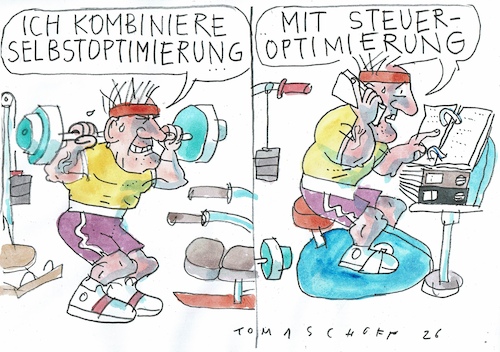 Cartoon: Optimierung (medium) by Jan Tomaschoff tagged gesundheit,fitness,optimierung,steuern,gesundheit,fitness,optimierung,steuern