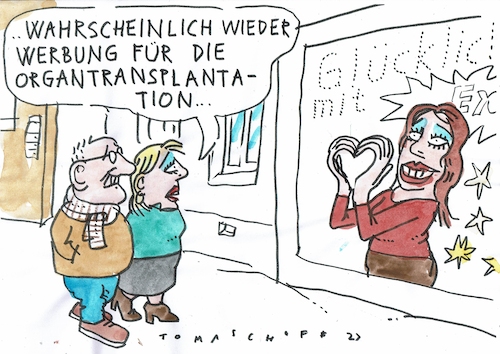 Cartoon: Organspende (medium) by Jan Tomaschoff tagged transplantation,organspende,herz,transplantation,organspende,herz