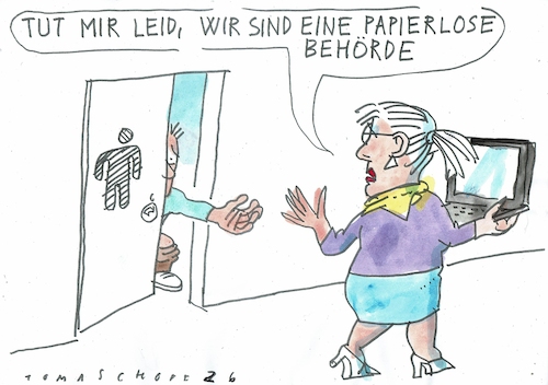 Cartoon: papierlos (medium) by Jan Tomaschoff tagged bürokratie,digitalisierung,papier,bürokratie,digitalisierung,papier