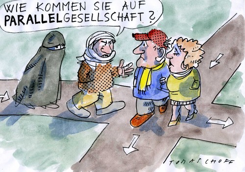 Cartoon: Parallel (medium) by Jan Tomaschoff tagged migration,parallelgesellschaft,parallelgesellschaft,migration