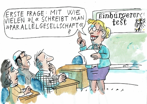 Cartoon: Parallel (medium) by Jan Tomaschoff tagged intergration,einbürgerung,parallelgesellschaft,intergration,einbürgerung,parallelgesellschaft