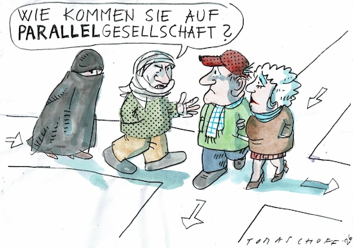 Cartoon: Parallel (medium) by Jan Tomaschoff tagged integration,islamismus,toleranz,gleichberechtigung,integration,islamismus,toleranz,gleichberechtigung