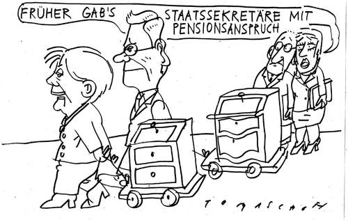 Cartoon: pensionsanspruch (medium) by Jan Tomaschoff tagged pension,pension,pensionsanstpruch,angela merkel,guido westerwelle,angela,merkel,guido,westerwelle
