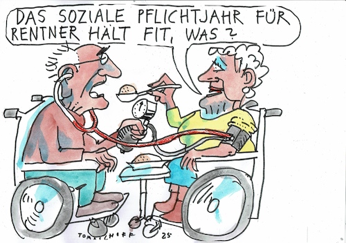 Cartoon: Pflichtjahr (medium) by Jan Tomaschoff tagged alter,pflege,gesundheit,pflichtjahr,alter,pflege,gesundheit,pflichtjahr