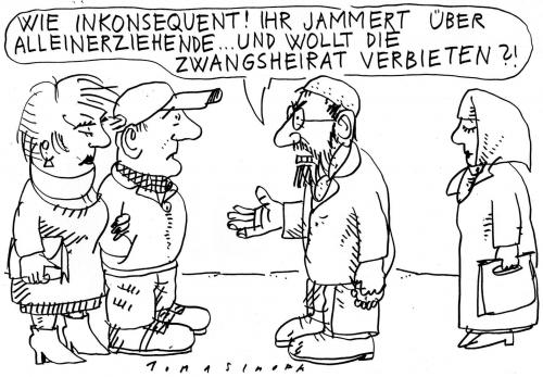Cartoon: Positionen (medium) by Jan Tomaschoff tagged alleinerziehende,zwangsheirat