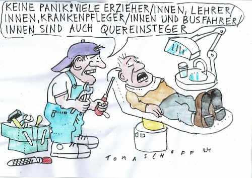 Cartoon: Quereinsteiger (medium) by Jan Tomaschoff tagged quereinsteiger,medizin,quereinsteiger,medizin