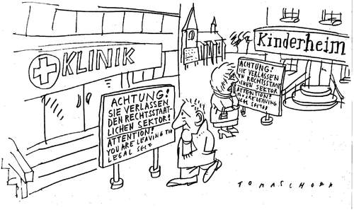 Cartoon: Rechtsfreie Räume (medium) by Jan Tomaschoff tagged rechtsfreier,raum,kliniken,krankenhäuser,gesundheitssystem