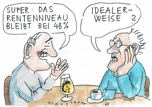 Cartoon: Rentenniveau (medium) by Jan Tomaschoff tagged rentenniveau,kasse,demografie,rentenniveau,kasse,demografie