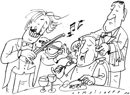 Cartoon: Restaurant (medium) by Jan Tomaschoff tagged restaurant,musik,ober,kellner,gast,gastronomie,restaurant,musik,ober,kellner,gast,gastronomie
