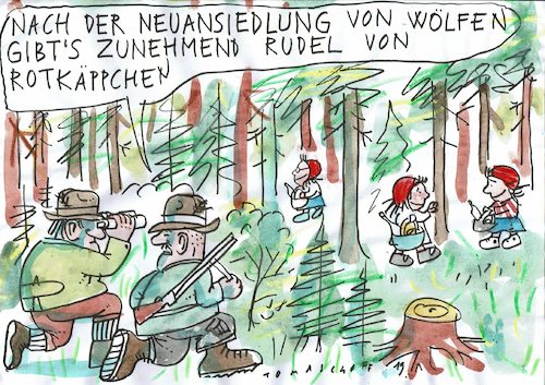 Cartoon: Rotkäppchen (medium) by Jan Tomaschoff tagged wolf,rotkäppchen,wald,wolf,rotkäppchen,wald