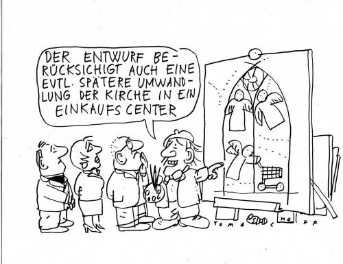 Cartoon: Sakralbau (medium) by Jan Tomaschoff tagged church,kirche,kirchensteuer,religion,business,kollekte