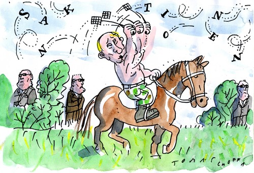 Cartoon: Sanktionenjäger (medium) by Jan Tomaschoff tagged russland,putin,sanktionen,russland,putin,sanktionen