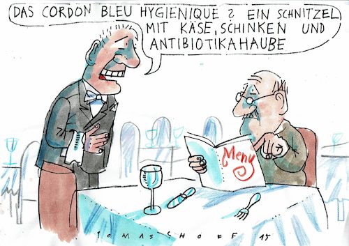 Cartoon: Sauber essen (medium) by Jan Tomaschoff tagged ernährung,antibiotika,ernährung,antibiotika