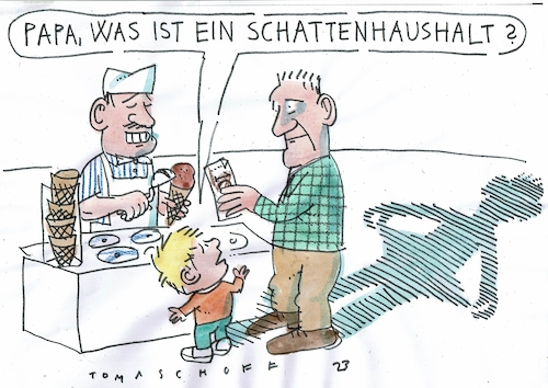 Cartoon: Schattenhaushalt (medium) by Jan Tomaschoff tagged geld,schulden,haushalt,geld,schulden,haushalt
