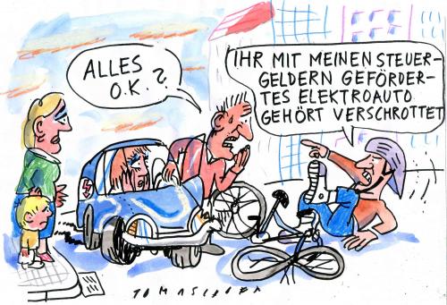 Cartoon: Schrott (medium) by Jan Tomaschoff tagged autoindustrie,elektroautos