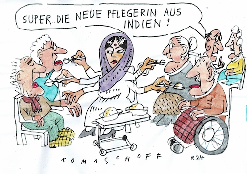 Cartoon: Schwester (medium) by Jan Tomaschoff tagged gesundheit,pflege,fachkräfte,indien,gesundheit,pflege,fachkräfte,indien