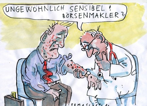 Cartoon: Sensibel (medium) by Jan Tomaschoff tagged börsenmakler
