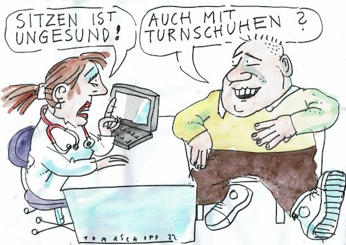 Cartoon: Sitzen (medium) by Jan Tomaschoff tagged gesundheit,bewegung,trägheit,gesundheit,bewegung,trägheit