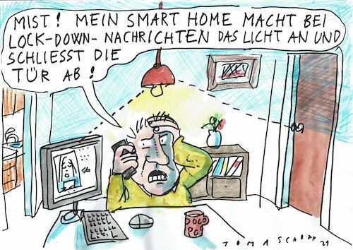 Cartoon: smart home (medium) by Jan Tomaschoff tagged smart,home,lockdown,smart,home,lockdown