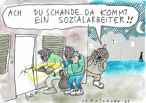 Cartoon: Sozialarbeiter (medium) by Jan Tomaschoff tagged kriminalität,polizei,linke,kriminalität,polizei,linke