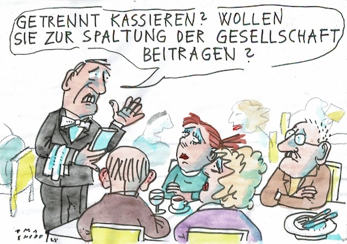 Cartoon: Spaltung (medium) by Jan Tomaschoff tagged gesellschaft,spaltung,gastronomie,gesellschaft,spaltung,gastronomie