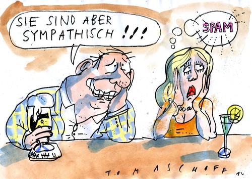 Cartoon: Spam (medium) by Jan Tomaschoff tagged spam,spam,internet,liebe,partnersuche,bar,anmache,flirten