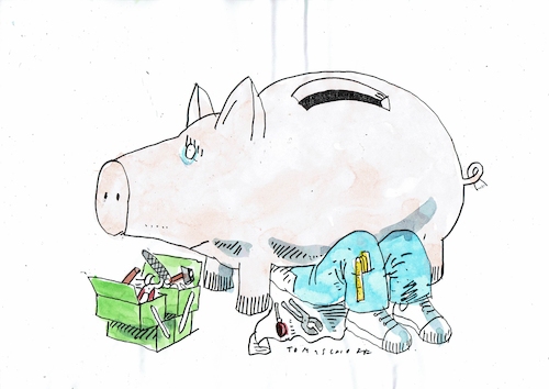 Cartoon: Sparen (medium) by Jan Tomaschoff tagged geld,schulden,haushalt,sparen,geld,schulden,haushalt,sparen