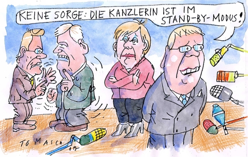 Cartoon: Stand-By (medium) by Jan Tomaschoff tagged schwarzgelb,merkel,westerwelle,seehofer,pofalla,cdu,csu,fdp