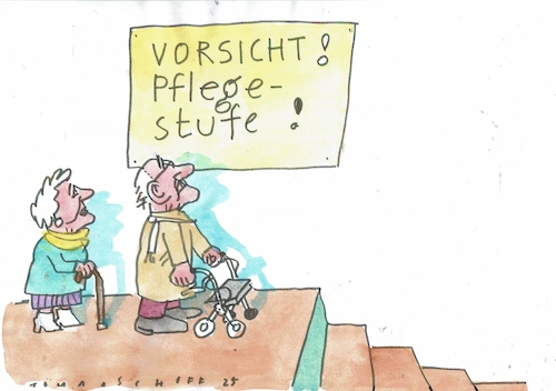 Cartoon: Stufe (medium) by Jan Tomaschoff tagged pflege,alter,gesundheit,geld,schulden,pflege,alter,gesundheit,geld,schulden