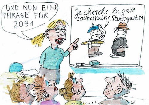 Cartoon: Stuttgart (medium) by Jan Tomaschoff tagged bahn,stuttgart,21,bauzeit,bahn,stuttgart,21,bauzeit