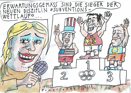 Cartoon: Subventionen (medium) by Jan Tomaschoff tagged subventionen,usa,chine,eu,subventionen,usa,chine,eu