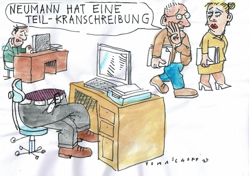 Cartoon: Teilkrankschreibung (medium) by Jan Tomaschoff tagged gesundheit,krankschreibung,krankenversicherung,gesundheit,krankschreibung,krankenversicherung