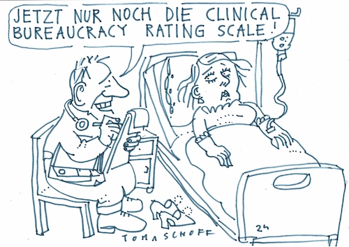 Cartoon: Test (medium) by Jan Tomaschoff tagged gesundheit,krankenhaus,bürokratie,gesundheit,krankenhaus,bürokratie