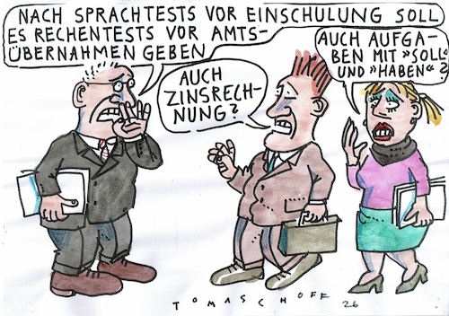 Cartoon: Tests (medium) by Jan Tomaschoff tagged pisa,sprache,rechnen,politiker,schulden,haushalt,pisa,sprache,rechnen,politiker,schulden,haushalt