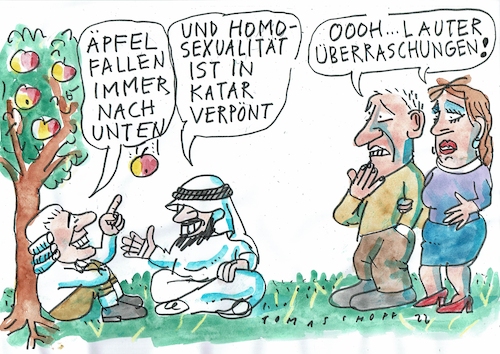 Cartoon: Überraschung (medium) by Jan Tomaschoff tagged politik,sport,fussball,katar,politik,sport,fussball,katar