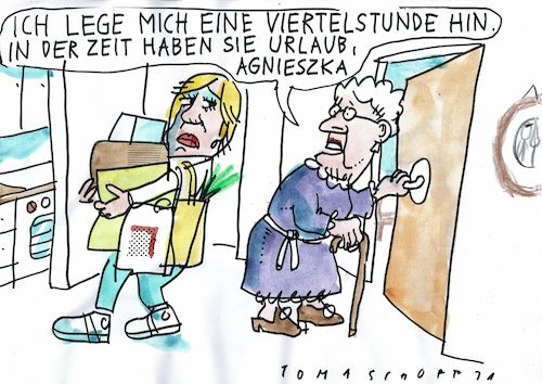 Cartoon: Urlaub (medium) by Jan Tomaschoff tagged pflege,alter,osteuropa,pflege,alter,osteuropa