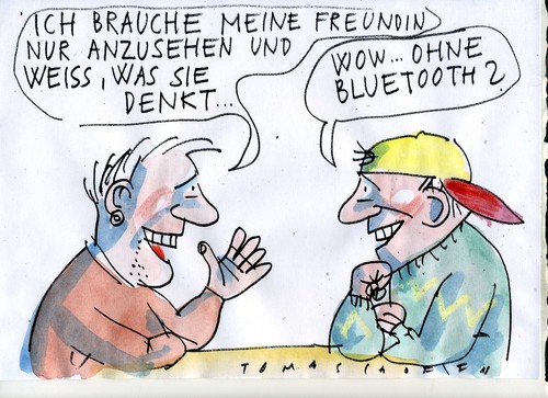Cartoon: Verbindung (medium) by Jan Tomaschoff tagged elektronik,digital,blue,tooth,elektronik,digital,blue,tooth