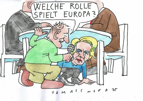 Cartoon: Verhandlung (medium) by Jan Tomaschoff tagged ruwssland,usa,ukraine,europa,von,der,leyen,ruwssland,usa,ukraine,europa,von,der,leyen
