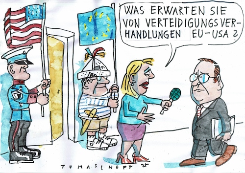 Cartoon: Verhandlungen (medium) by Jan Tomaschoff tagged usa,eu,pistorius,frieden,usa,eu,pistorius,frieden