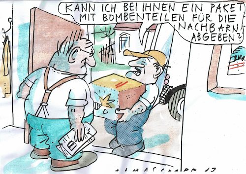 Cartoon: Versand (medium) by Jan Tomaschoff tagged bomben,terrorismus,bomben,terrorismus