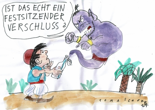 Cartoon: Verschluss (medium) by Jan Tomaschoff tagged pfandflasche,verschluss,umwelt,eu,pfandflasche,verschluss,umwelt,eu