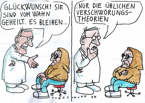Cartoon: Verschwörung (medium) by Jan Tomaschoff tagged wahn,verschwörungstheorien,wahn,verschwörungstheorien